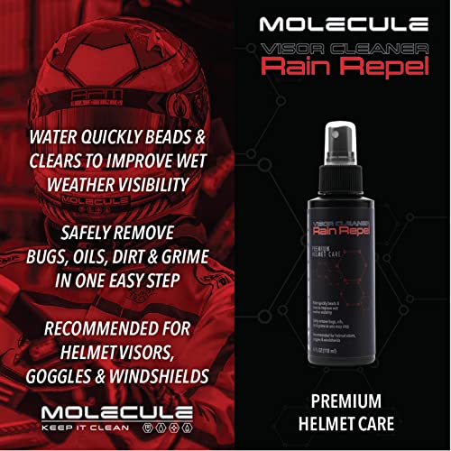 Molecule Helmet Care Kit | Complete Helmet Cleaning System | Anti-Fog, Cleaner Polish, Refresh & Rain Repel | For Helmets, Visors & Goggles | 4 oz + 3 Microfiber Towels