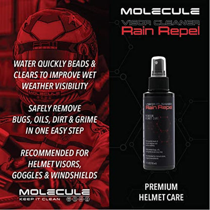 Molecule Helmet Care Kit | Complete Helmet Cleaning System | Anti-Fog, Cleaner Polish, Refresh & Rain Repel | For Helmets, Visors & Goggles | 4 oz + 3 Microfiber Towels