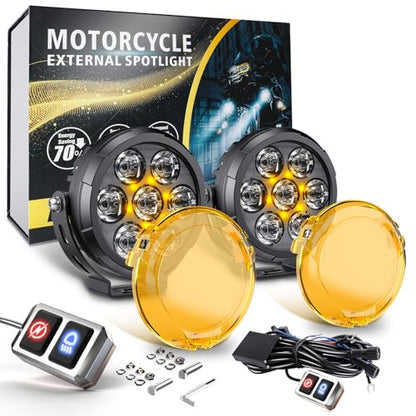 CO LIGHT 4.5inch Motorcycle Auxiliary Lights 15600LM Motorcycle Headlight with 3 Modes Complete 2 Pack Kit with Removable Amber Mask Mounting Brackets and Universal Wiring for Front Lighting Off Road - color: D043