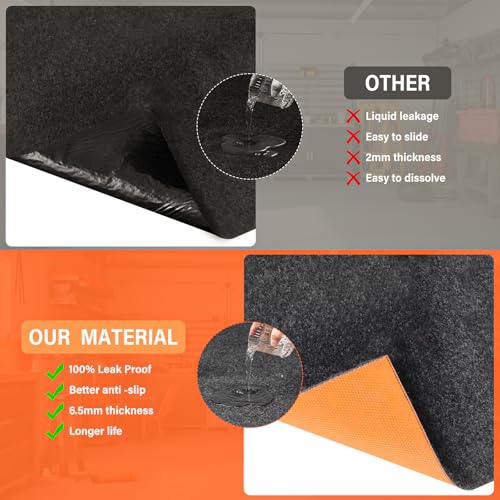 8.5 X 6.6 Ft Heavy Duty Oil Spill Mat, Garage Floor Mat for Under Car, 1/4inch Thicked Waterproof Rubber Backing Mat Protect Floor, Reusable Oil Drip Leak Absorbent Pads (Black)