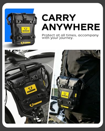 Waterproof Motorcycle Crash Bar Bag 6L, Motorcycle Tail Bag Luggage with Shoulder Straps, Dry Bag Saddle Bag Used in Saddle Rack Rear Fender for Travel & Adventure (Black) - color: Black