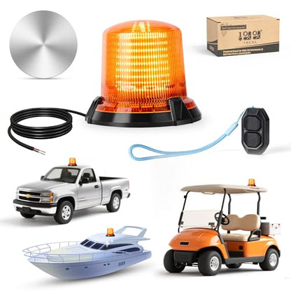 10L0L Golf Cart Flashing Safety Warning Light - 12-80V Wide Voltage Strobe Light with Remote Control, 360° Rotation, Magnetic Base, 3M Cable for Golf Cart School Bus Police Car Yacht