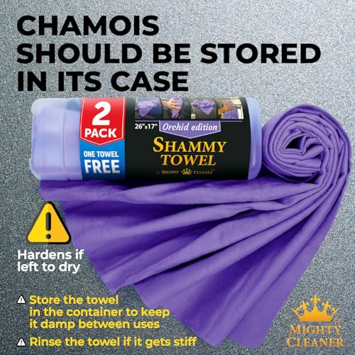 Premium 2pk +1 Free Shammy Cloth for Car Drying - 26"x17" - Super Absorbent Chamois Towel - Scratch-Free, Reusable & Soft Wash Cloth - Car Drying Towels - color: Purple, Blue, Mint