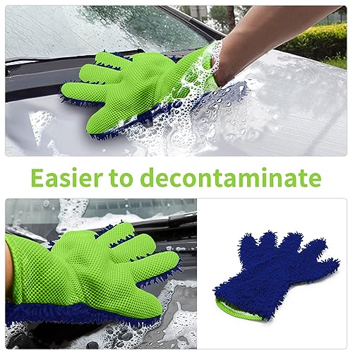 BokWin 2-Pack Car Wash Mitt Scratch Free, 5-Finger Microfiber Wash Mitts, Car Interior Exterior Cleaning Gloves, Auto Chenille Washing Sponge Kits for Cleaning Wheel Tight Spot(Blue) - color: Blue