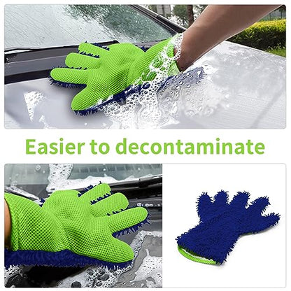 BokWin 2-Pack Car Wash Mitt Scratch Free, 5-Finger Microfiber Wash Mitts, Car Interior Exterior Cleaning Gloves, Auto Chenille Washing Sponge Kits for Cleaning Wheel Tight Spot(Blue) - color: Blue