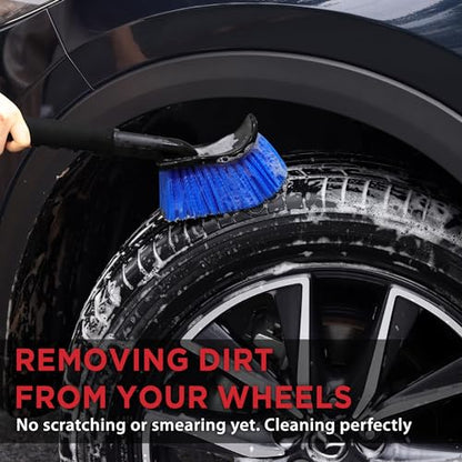 TAKAVU 17.5" Stiff Bristle Tire Brush with Long Handle - Heavy Duty Wheel and Tire Scrub Brush for Cleaning Sidewalls, Brake Dust, Wheel Wells, Trucks, RVs and Mats (Blue) - color: Blue
