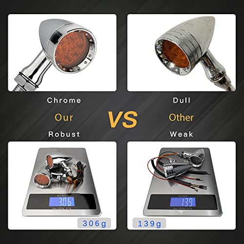 Motorcycle Turn Signals LED Bullet Front Rear Indicator Lights Universal Compatible for Harley Davidson Cruiser Iron Softail Street Bike Honda Shadow Yamaha Chopper Bobber Cafe Racer(Chrome/Amber-B) - color: Chrome/Amber-B