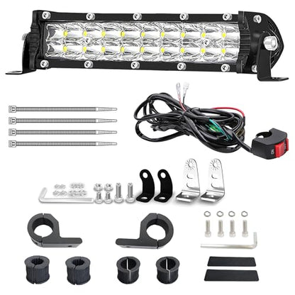 Light Bar for eBike, 7 Inch Motorcycle Dirt Bike LED Headlight 60W 6000lm with 7/8" Handlebars Mounting Clamp Brackets and 12V Wiring Harness Switch, CRF XR TTR KLX MTB Dirtbike Night Riding Light Kit - color: 7 Inch Dirt Bike Light Bar Kit