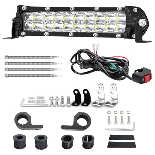 Light Bar for eBike, 7 Inch Motorcycle Dirt Bike LED Headlight 60W 6000lm with 7/8" Handlebars Mounting Clamp Brackets and 12V Wiring Harness Switch, CRF XR TTR KLX MTB Dirtbike Night Riding Light Kit - color: 7 Inch Dirt Bike Light Bar Kit