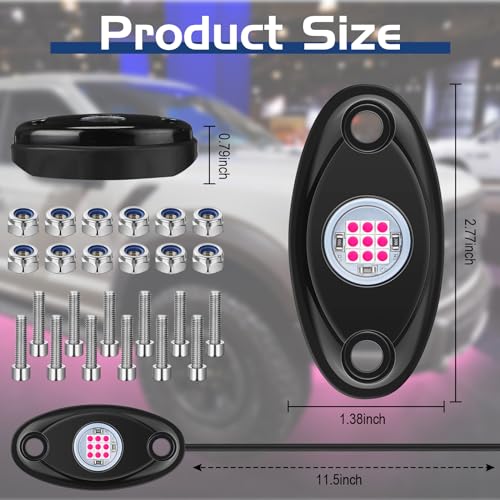 Macarrie 12 Pods Rock LED Lights Waterproof Neon Underglow Trail Rig Lamp Lighting for Car SUV Pickup Truck Motorcycle Boat ATV Utv RZR Rv Offroad Trailer Fender Under Body Golf(Pink) - color: Pink