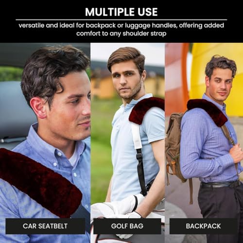 Andalus Genuine Sheepskin Car Seat Belt Cover Pad – Soft Fuzzy, Comfy Fluffy Seatbelt Covers, Shoulder Pad Neck Cushion Protector, Car Accessories for Woman, Man, Girl (Grape Red, 2-Pack) - color: Grape Red