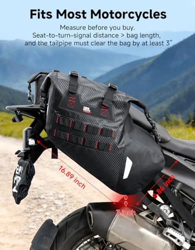 KEMIMOTO IPX6 Waterproof Motorcycle Saddlebags PVC Soft Panniers Side Tail Bag 30L(15Lx2) Motorbike Dirtbike Dual Sport Bike Adventure Travel Luggage Rackless Saddle Bags Black