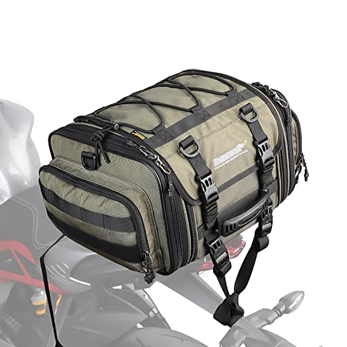 Rhinowalk Motorcycle Saddle Bag Motorbike Tail Bag Waterproof Expandable Pannier Bag Powersports Travel Luggage (Army Green，26L) - color: Army Green, size: 26L