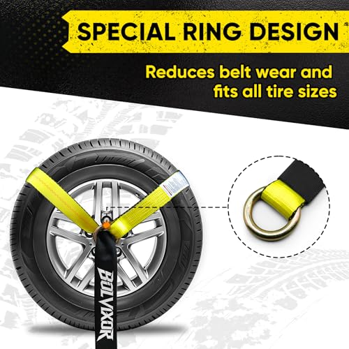 4 Pack Car Tie Down Straps for Trailers - 2" x 96" - 9900LBS Break Strength - Tire Ratchet Strap with Snap Hooks - Adjustable Wheel Straps for Hauling UTV, SUV, Truck, Any Cars - color: Yellow