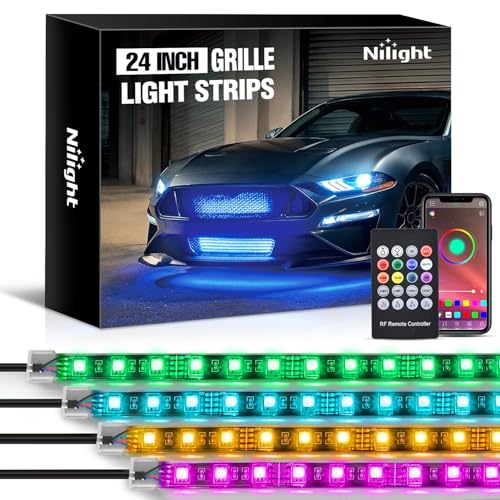 Nilight 4Pcs 24inch LED Grille Lights 144 LEDs RGB Multi Color Exterior Lighting Kit DIY Sound Active Function Music Mode with APP Control and Remote for Cars Van SUV Truck - color: 4Pcs 24Inch Grille Light w/Remote+APP