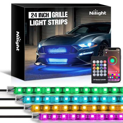 Nilight 4Pcs 24inch LED Grille Lights 144 LEDs RGB Multi Color Exterior Lighting Kit DIY Sound Active Function Music Mode with APP Control and Remote for Cars Van SUV Truck - color: 4Pcs 24Inch Grille Light w/Remote+APP
