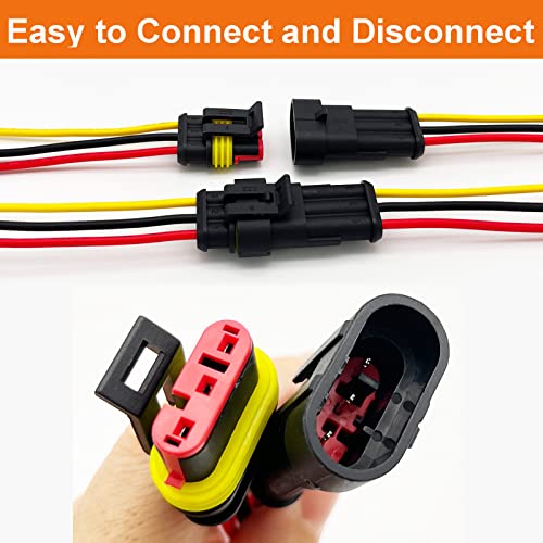 6 Kit 16 AWG 3 Pin Connector Car Waterproof Wire Connectors 3 Pin Automotive Electrical Connectors Quick Disconnect 3 Way Wire Terminal Connector Plug and Heat Shrink Tubing Kit - size: 3pin