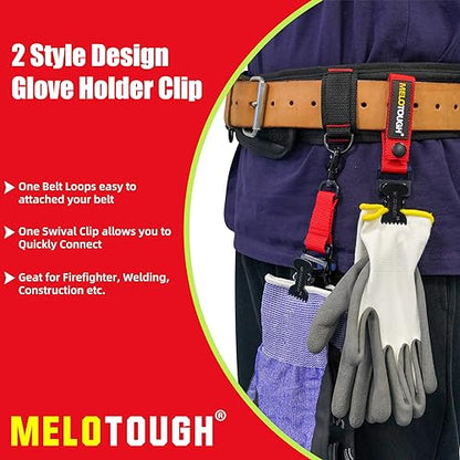 MELOTOUGH Firefighter Glove Strap | Work Glove Holder Clip with Glove Leash Swivel Snap Hook,Alligator Clip - color: Red