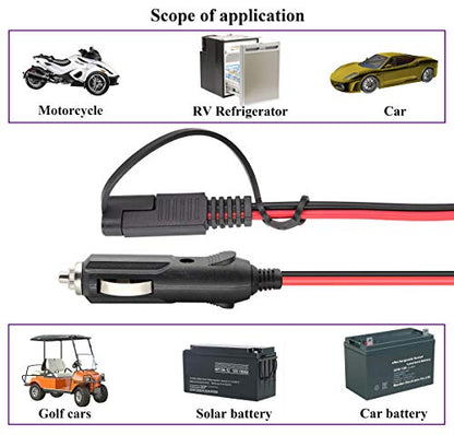 SAE to Cigarette Lighter Cable,16AWG 12V Cigarette Lighter Male Plug to SAE 2 Pin Quick Release Disconnect Connector Plug Adapter Extension Charging Cable with Fuse(2.4m/7.8ft-M) - color: 2.4m-Male
