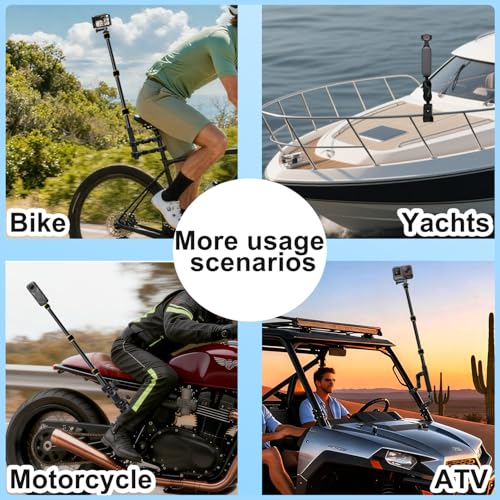 OSMO 360 Moto Camera Mount Kit with 43" Invisible Selfie Stick Compatible with Insta360 X5-X, OSMO NANO Heavy Duty Bike Handlebar Clamp compatible for GoPro Bicycle ATV UTV Riding Moto Vlogging (Gold)