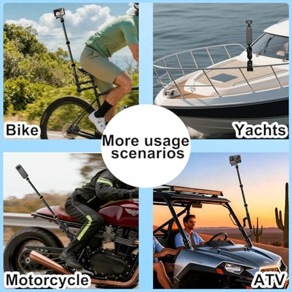 OSMO 360 Moto Camera Mount Kit with 43" Invisible Selfie Stick Compatible with Insta360 X5-X, OSMO NANO Heavy Duty Bike Handlebar Clamp compatible for GoPro Bicycle ATV UTV Riding Moto Vlogging (Gold)