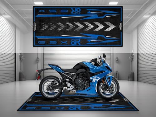 MPM Motorcycle Mat for GSX-8R Washable Non - Slip Oil & Water Resistant Parking Pitmat for Garage, Showroom, Workshop Use | Metallic Triton Blue - Size 1: 86.6 x 39.4/220 x 100 cm - color: Metallic Triton Blue, size: Size 1: 86.6 x 39.4 "/ 220 x 100 cm