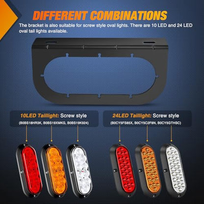 Nilight 6 Inch Oval Trailer Tail Light 2 PCS Red Brake Stop Amber Left Right Turn Signals Lights with Flush Mount Grommets Plugs Mounting Brackets for RV Truck Luggage Rack - color: 2Pcs 6" Red/Amber Tail Lights