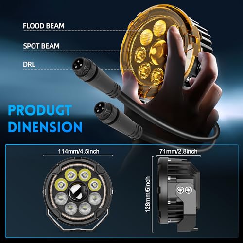 4.5 Inch Motorcycle Lights LED Pod Light White/Amber Fog Lights with Mount Brackets Wire Harness Waterproof 60W Offroad Work Lights for Motorcycle GS Pan America Adventure - size: Pair 4.5 inch