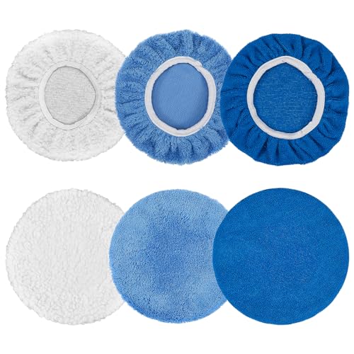 6 Pcs Buffer Pads Buffing Pads Car Polishing Pad for 9 to 10 Inches Car Polisher, 2pcs Wool, 2pcs Coral Fleece, 2 pcs Microfiber Wax Applicator Pad