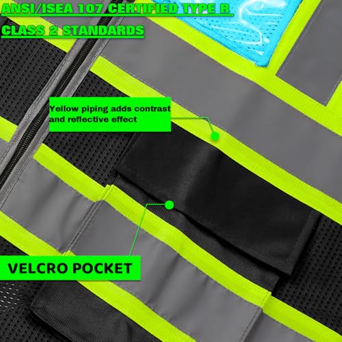 BeautyWill Personalized Team Vest: Class 2 Hi-Vis Safety Vest for Men | Custom Logo & 5 Reflective Pockets - color: 003-blueblack-mesh-1pcs, size: X-Large