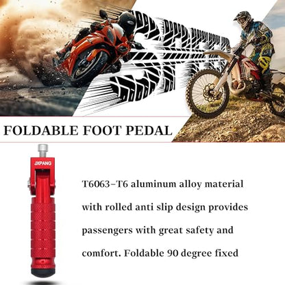 Universal Motorcycle Bicycle Folding Passenger Foot Pegs M8 Rearsets Rear Set Footrests Footpeg Foot Rest Peg Pedals For Bike Install Hole 8mm (Red) - color: Red