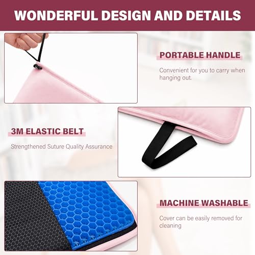 SPRING SEAON Large Gel Seat Cushion for Pressure Relief – Honeycomb Buffer Design with Extra Thick Filling, Anti-Slip Bottom, Perfect for Long Sitting, Travel, Airplane and Daily Comfort (Pink) - color: Pink