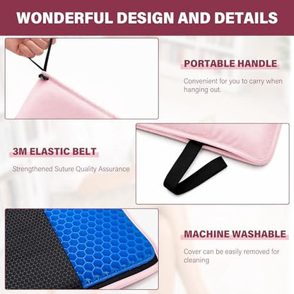 SPRING SEAON Large Gel Seat Cushion for Pressure Relief – Honeycomb Buffer Design with Extra Thick Filling, Anti-Slip Bottom, Perfect for Long Sitting, Travel, Airplane and Daily Comfort (Pink) - color: Pink