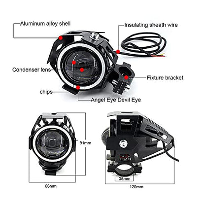 2pcs Bright 3000LM 125W LED Motorcycle Headlight With Demon Angel Blue Eyes auxiliary Work Light Spotlight Driving Fog Spot Lamp Universal for Car Offroad ATV Truck + 2pcs Switch