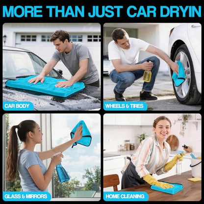 Bolant 4 Pack Twisted Loop Car Drying Towel, Microfiber Towels for Cars 24"x36", Reusable Shammy Quick Dry Cloth for Auto, Boat, Kitchen, Windows & Bathroom（Blue） - color: Blue