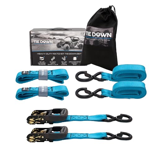 Tie Down 1.5 inch x 8 ft Blue Heavy Duty Ratchet Strap, 2-Pack Kit - 5208 lbs. Breaking Load Limit - color: Blue, size: 2-Pack