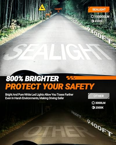 SEALIGHT 9005 H11 Lights Bulb Combo, 80000LM, 800% More Light, High-Performance Fog and Off-Road Lights, 9005/HB3 H11/H9/H8 Fog Light, Pack of 4 - size: 9005+H11