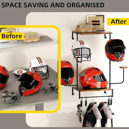 Urban Deco Motorcycle Helmet Holder Wall Mount, Helmet Rack with 4 Hat Stands, Helmet Stand for Display Wall Mount, Motorcycle Accessories Gear Storage for Men, Large - size: 30.7*11.8*15.7 inches