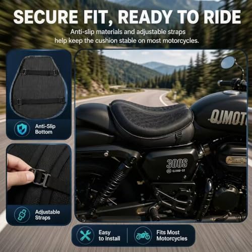 Motorcycle Seat Pad, 3D Honeycomb Breathable Shock Absorbing Cushion for Rider & Passenger, Universal Comfort Seat Accessory for Long Distance Riding