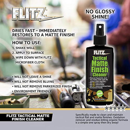 Flitz Tactical Matte Finish Cleaner - 7.6oz Bottle of USA-Made Gun Cleaner Spray to Remove Fingerprints, Oil, & Other Grime - Fast-Drying Cleaning Solution for Gun Wraps & More (1 Pack) - size: 7.6 Ounce (Pack of 1)