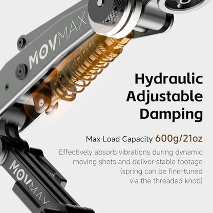 MOVMAX Blade Arm Solar Electronic Suction Cup Mount, Shock Absorber Arm Car Mount for DJI Pocket 4/3, GoPro Hero 13, 360 Action Cameras with Auto Pressure Detection & LCD Display, Pocket 3 Accessories - style: New Solar Suction Mount for Car