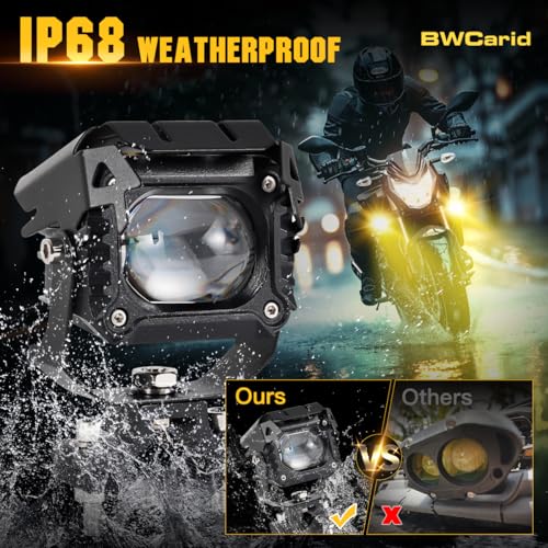 Motorcycle Auxiliary LED Lights - 8 Modes White/Amber Fog Lights Strobe Overtaking Driving Light for Night Riding,with Mount Brackets Wire Harness Kit,for R1200gs ADV,Adventure,Touring,Sport,ATV,UTV