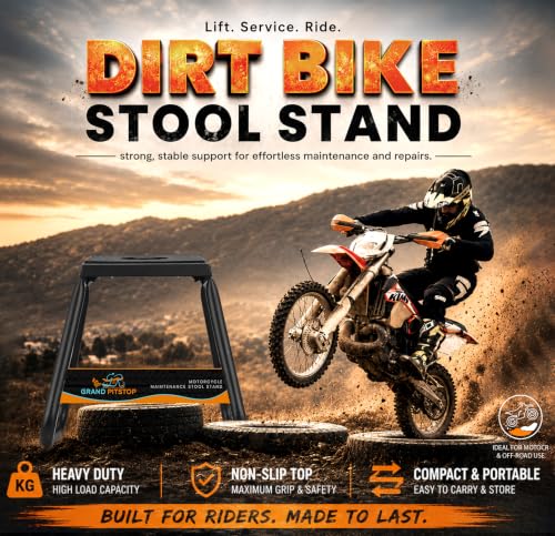 GRAND PITSTOP Heavy Duty Motorcycle Stand - Universal Dirt Bike Maintenance Stand, Powder Coated Steel, Non-Slip Off-Road MX Stand (Black)