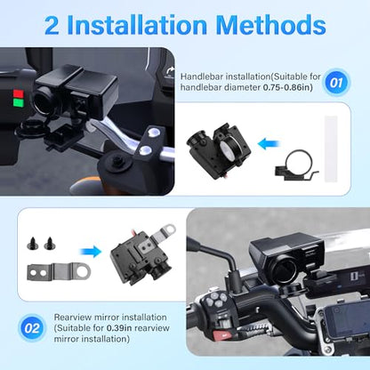 12V Motorcycle Dual USB Charger, Car Charger Power Outlet Waterproof Adapter with Cigarette Lighter Socket and Voltmeter for Phones/Tablets/GPS