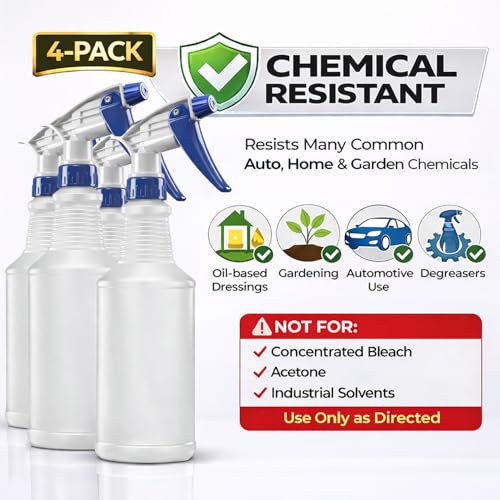 Bar5F Set of 4 Premium Empty 16 oz Spray Bottles, NBR Gasket - Superior Hydrocarbon Resistance - Ideal for Auto Detailing & Industrial Cleaning - size: Pack of 4