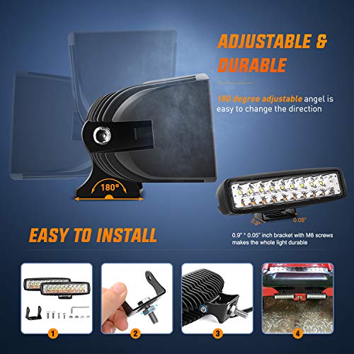 Nilight LED Pods 2Pcs 54W White/Amber 6 Inch Flood Offroad Fog Light Bar Waterproof Lighting for Tractor Boat SUV ATV UTV 4WD Car Truck Motorcycle Dirt Bike Golf Cart 12V 24V - color: 2Pcs White/Amber Lights