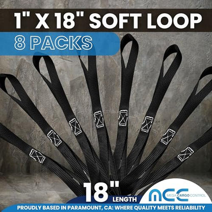 Mega Cargo Control Black 1" x 18" Handlebar Tie Down - 8 Pack of Soft Tie Loops, 800 Lbs Working Load Limit - color: Black (8 - Pack), size: Soft Tie Loops