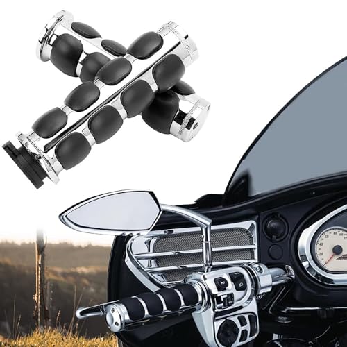 7/8" Motorcycle Hand Grips with Black Non-Slip Rubber Handlebar Grip Fits 22mm(7/8") Handlebars for Harley Davidson,for Honda Yamaha Suzuki and for Kawasaki (Chrome_Flat) - color: Chrome Black, size: 7/8" Flat