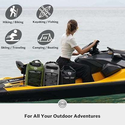 STOVER 5/10/25/30/40/55L Waterproof Dry Bag- Roll-Top Backpack w/Phone Case- Kayaking, Hiking, Camping, Boating- Men/Women - color: 30l Black (With Phone Case), size: 30L
