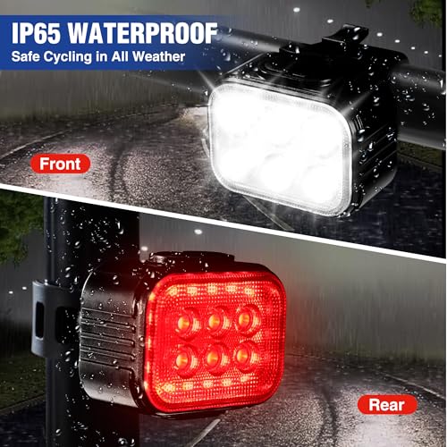 WORKPRO Bike Lights Set [8+13 Modes], Rechargeable Bicycle Light Set Ultra Bright, IP65 Waterproof Bike Lights for Night Riding, 1200mAh Bike Headlight and Tail Light Reflectors - color: Black+Black